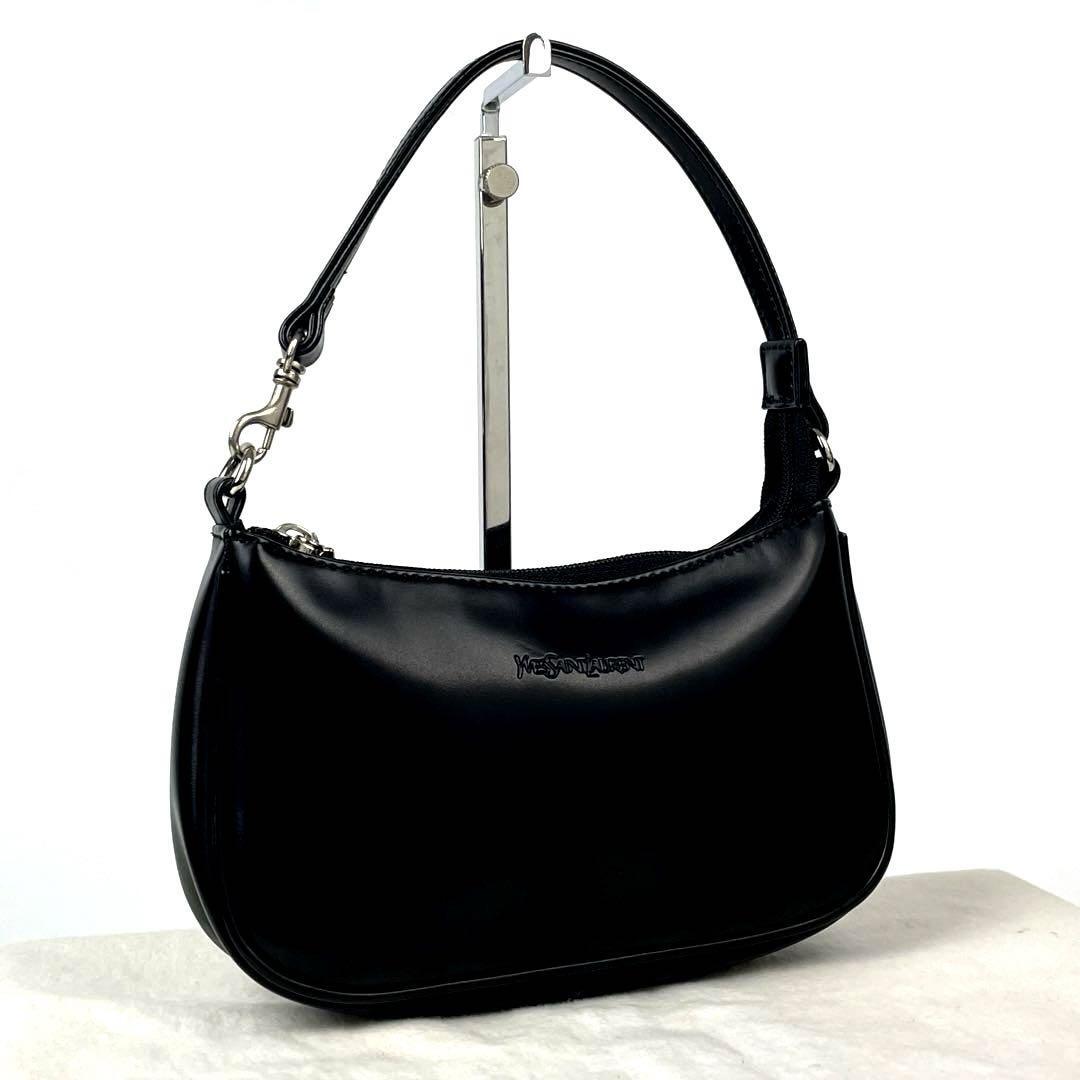 極 美品 イヴサンローラン YSL ロゴ 刻印 レザー ショルダーバッグ 紺 極 美品 イヴサンローラン YSL ロゴ 刻印 レザー ショルダーバッグ 紺