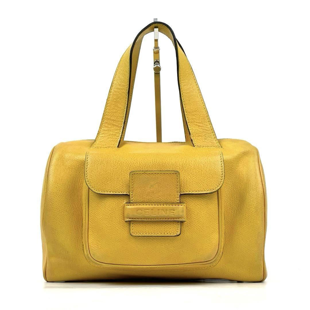 美品✨セリーヌ ミニボストン マカダム トリオンフ ゴールド金具 ロゴ型押し 希少】CELINE セリーヌ ハンドバッグ ロゴ型押し トリオンフ