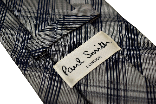 N-1234★送料無料★美品★Paul Smith LONDON ポールスミス ロンドン★日本製 グレー灰色 チェック柄 織り生地 シルクネクタイ_画像5