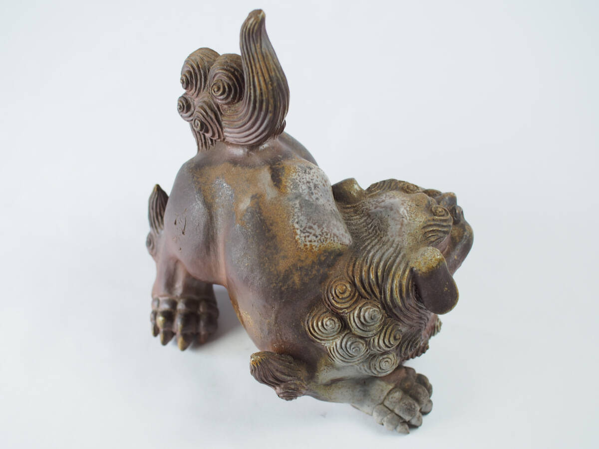 名工 藤原陶斎 古作 備前 獅子 (希少な小ぶり 幅17.5cm) 窯変【