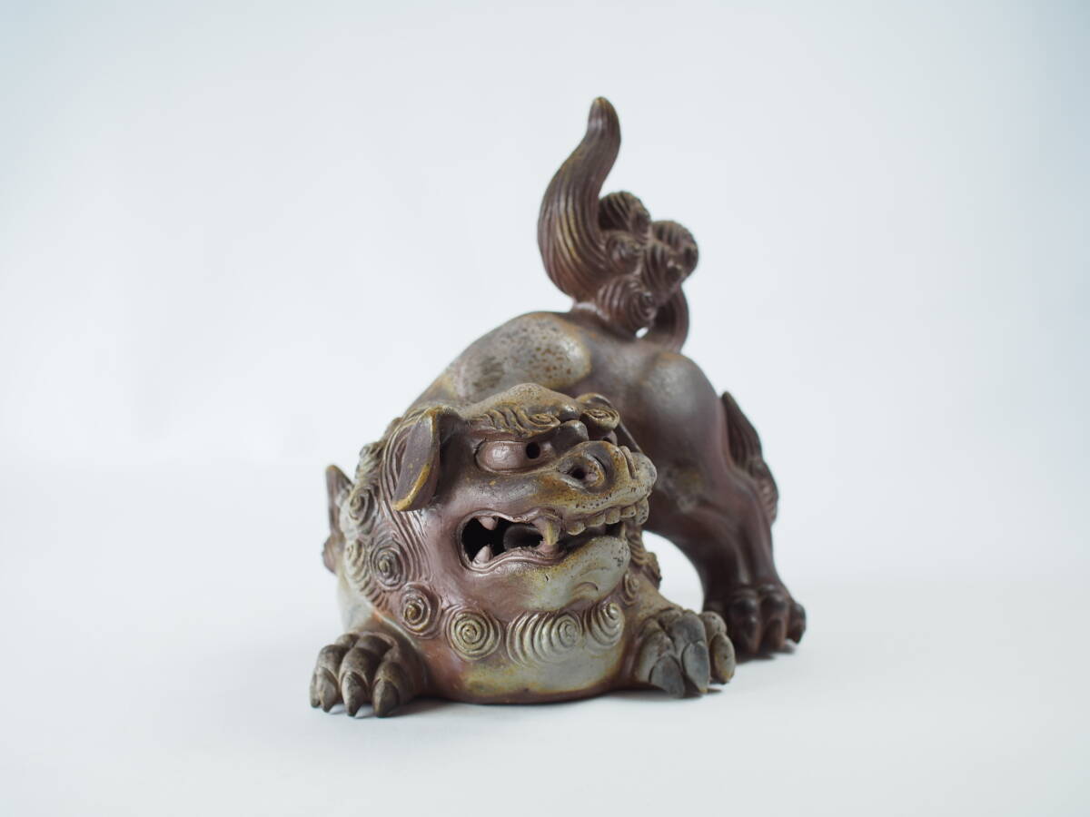 名工 藤原陶斎 古作 備前 獅子 (希少な小ぶり 幅17.5cm) 窯変【