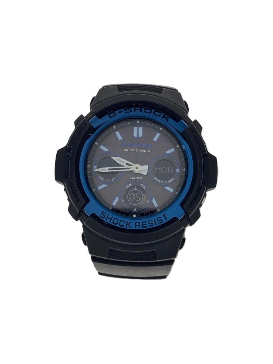 CASIO◆ソーラー腕時計・G-SHOCK/デジアナ/ラバー/BLK/BLK