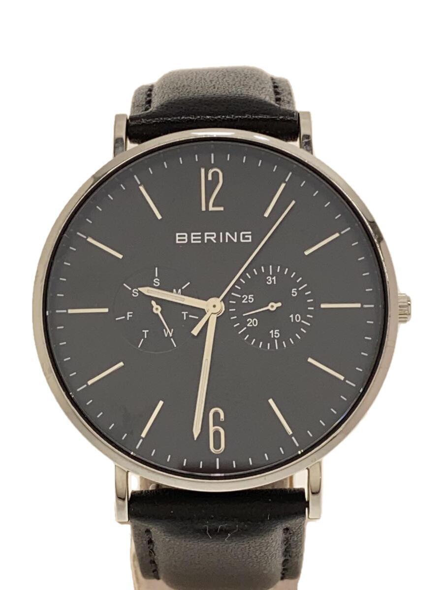 BERING◆クォーツ腕時計/アナログ/レザー/BLK/BLK/SS/14240-402
