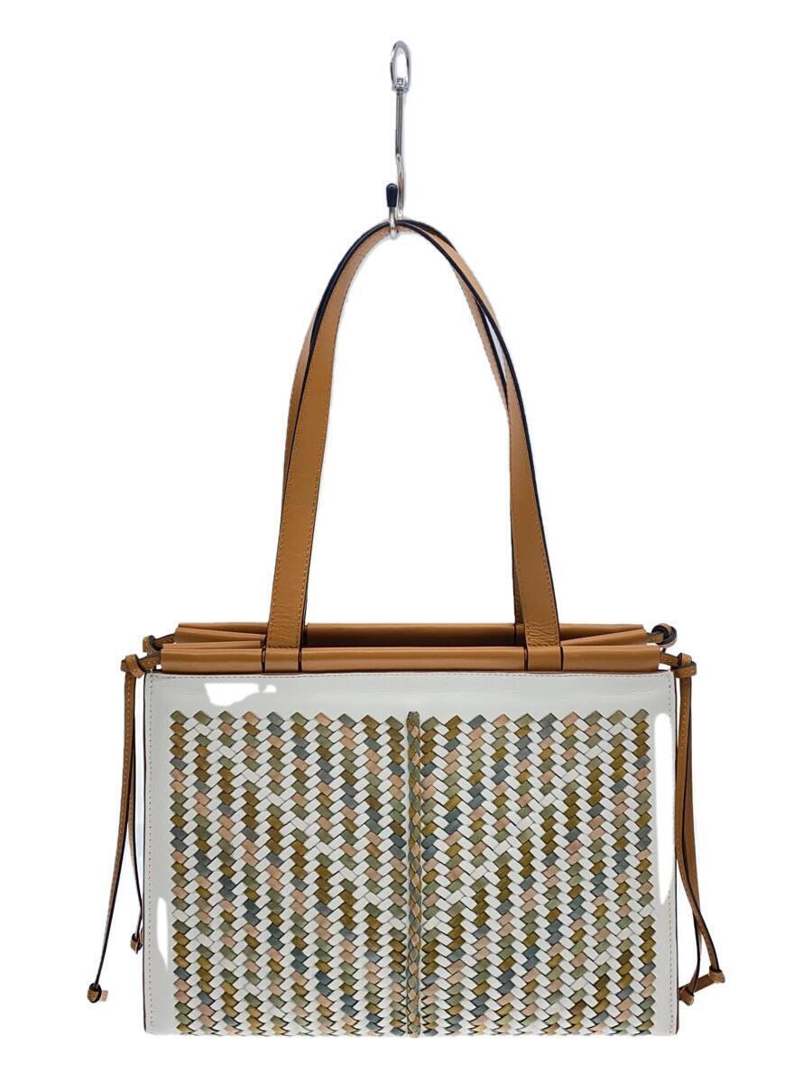 LOEWE◇クッショントートバッグ/トートバッグ/レザー/WHT/無地 LOEWE◇クッショントートバッグ/トートバッグ/レザー/WHT/無地