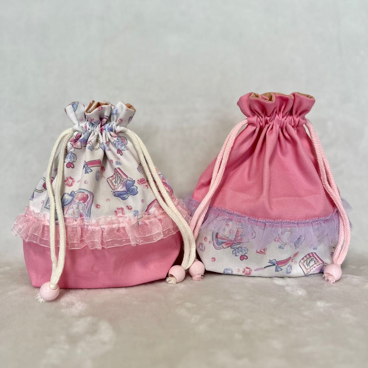 handmade】フリル コップ袋 巾着袋 さくらんぼ