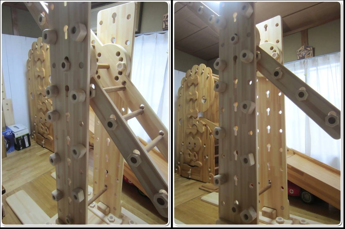 ロジックうんてい（室内うんてい・ハンドメイド・ブレキエーション・手作り・回転・肋木・ボルダリング・高機能・懸垂・ぶら下がり・梯子・_梁には５段階の角度が付けられます。