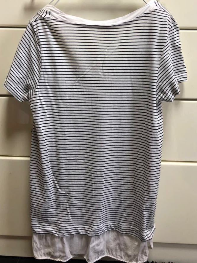 【送料込み】ZARA ザラ 異素材 重ね着風 ボーダー 半袖 カットソー Tシャツ 白 黒 ホワイト ブラック