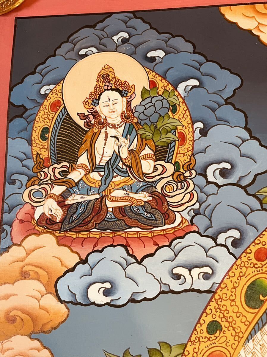 【チベット密教 新品 一点物 】手描き肉筆画 曼荼羅 仏陀 釈迦 仏画 D5 SALE《一点物 手描き肉筆画》ロケショワー 十一面観音 タンカ