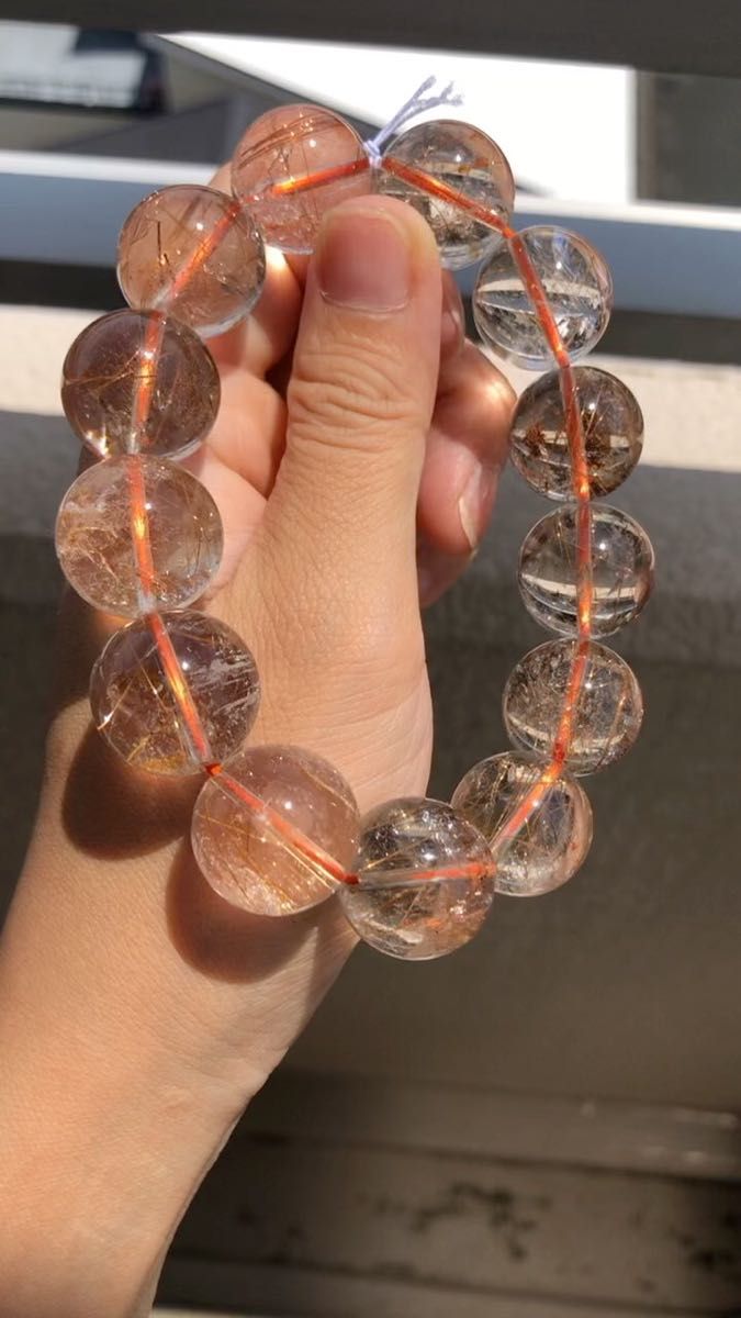 レッドルチルクォーツ ふ ブレスレット 水晶 天然石 クォーツ パワーストーン 金線