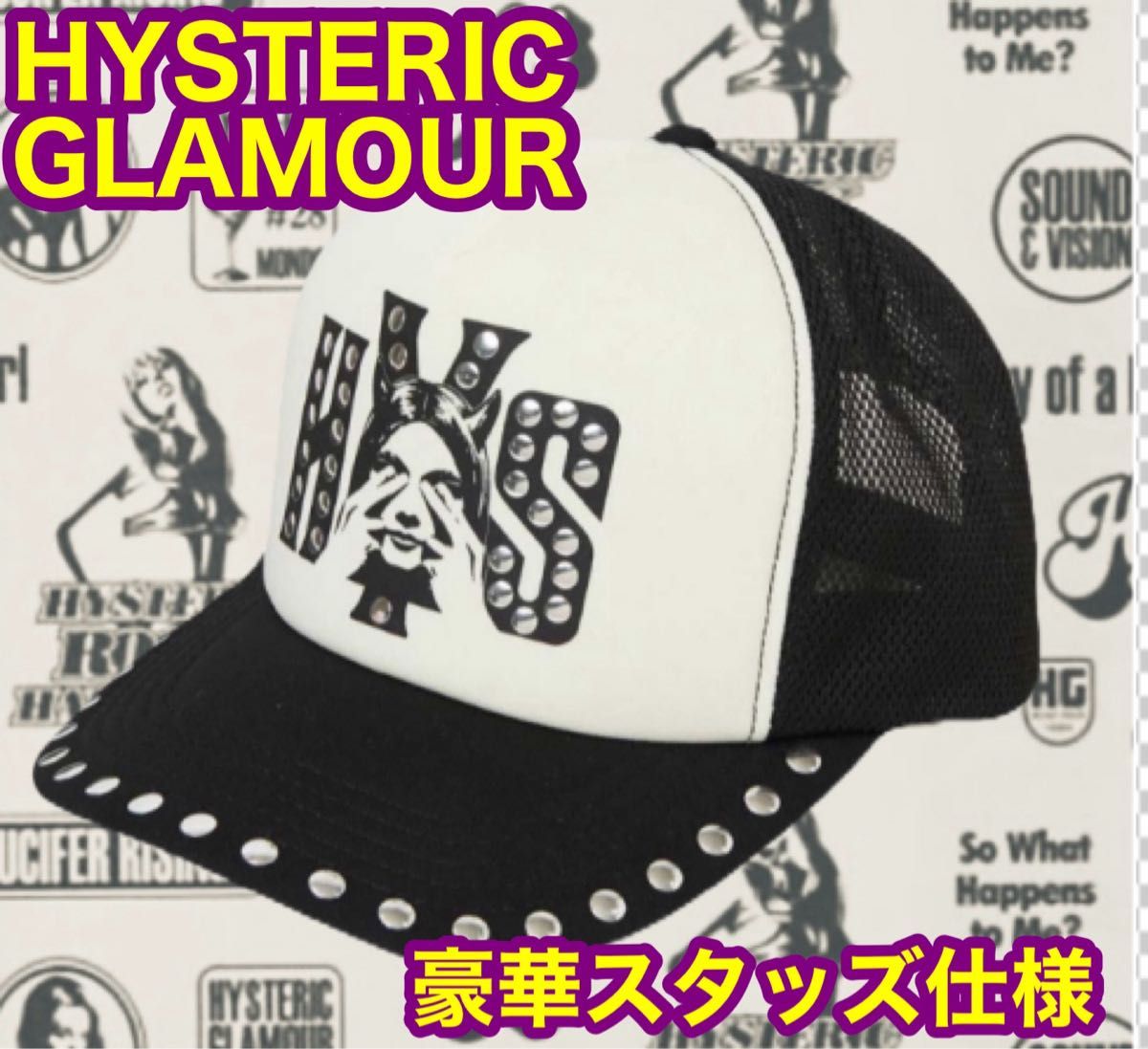 SEE NO EVIL スタッズ ブラック ヒステリックグラマー キャップ SEE NO EVIL スタッズ ブラック ヒステリックグラマー キャップ