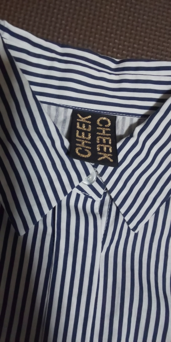 新品同様CHEEKストライプ裾2段フリルAラインロングシャツ サイズF_画像4