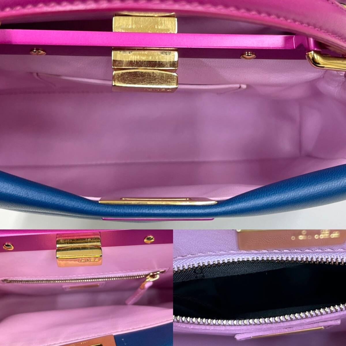 美品 フェンディ ピーカブー ミニ 青 レザー 2way ハンドバッグ 美品 フェンディ ピーカブー ミニ 青 レザー 2way ハンドバッグ