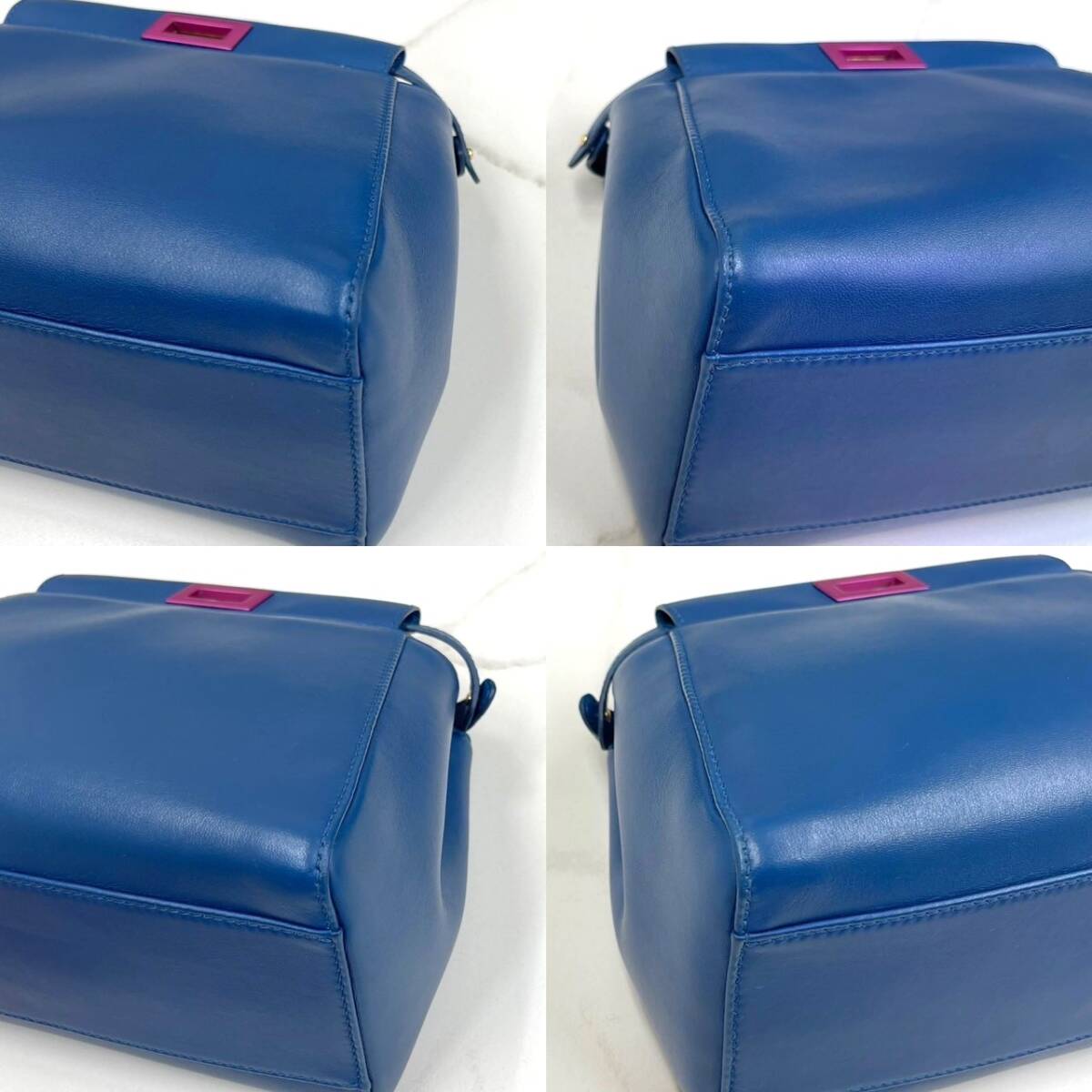 美品 フェンディ ピーカブー ミニ 青 レザー 2way ハンドバッグ 美品 フェンディ ピーカブー ミニ 青 レザー 2way ハンドバッグ