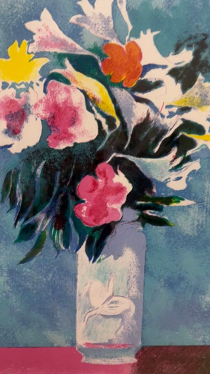 Paul Guiramand lithograph ポールギヤマン 青いバックの花