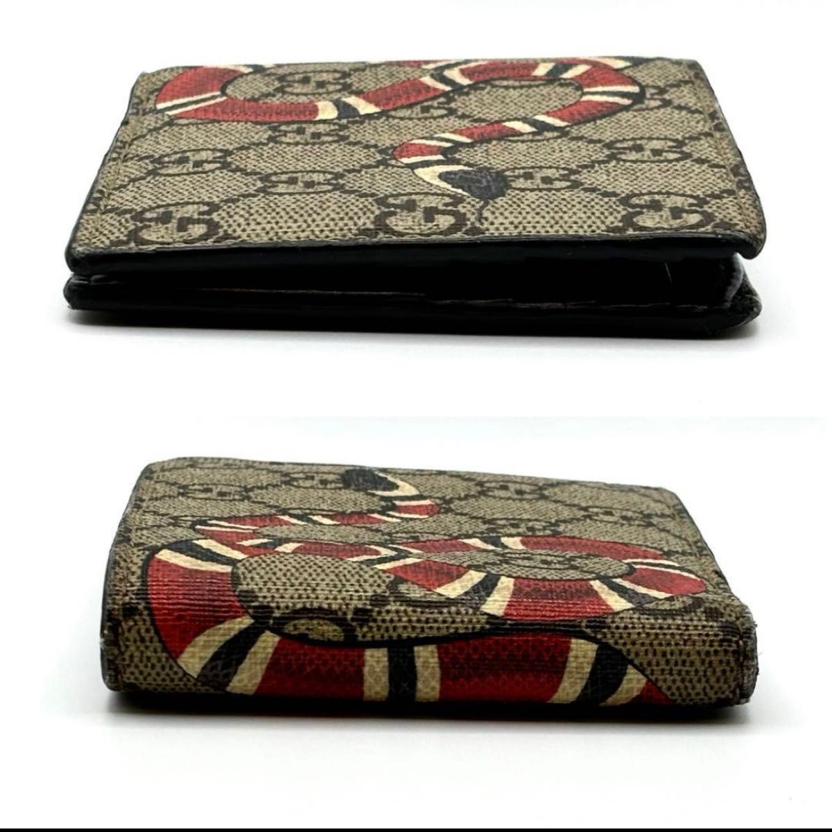 【美品】GUCCI グッチ 二つ折り財布 GGスプリーム GG柄 スネークプリント ベスティア スネーク 蛇 プリント 【美品】GUCCI グッチ 二つ折り財布 GGスプリーム GG柄 スネークプリント ベスティア スネーク 蛇 プリント