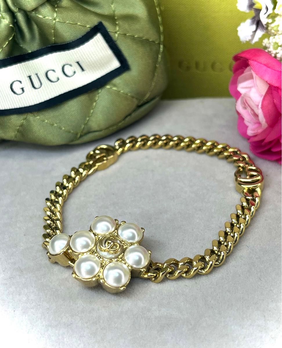 超美品 GUCCI グッチ ブレスレット ダブルG フラワー 花 超美品 GUCCI グッチ ブレスレット ダブルG フラワー 花