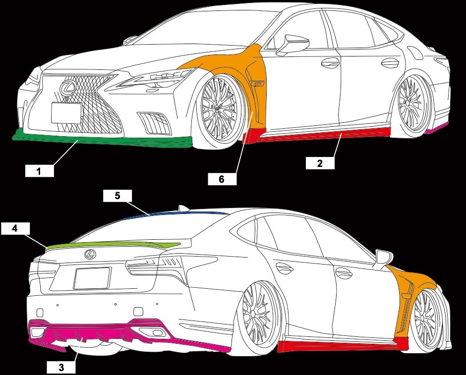 [M\'s] Lexus 50 series LS latter term version-L / I-package (2020.11-) AIMGAIN original VIP EXE full kit 3 point FRP not yet painting Aimgain aero 