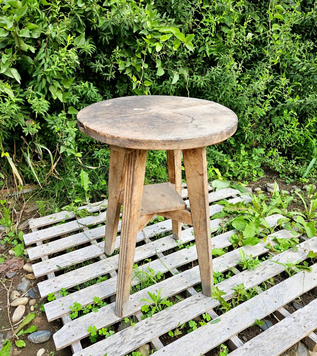 日本のアンティーク 木製 花台 飾り台 サイドテーブル スツール 無垢材 家具 店舗什器 古民家 アトリエ インテリア 昭和レトロ 丸椅子