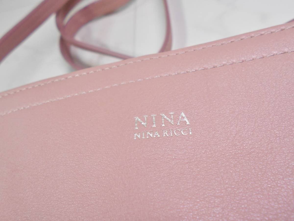 新品定価3.7万タグ付★ ニナリッチ ショルダーバッグ 送料込★ピンク 牛革 デュエップ NINA RICCI★イタリア製ソフトリアルレザー 斜めがけ