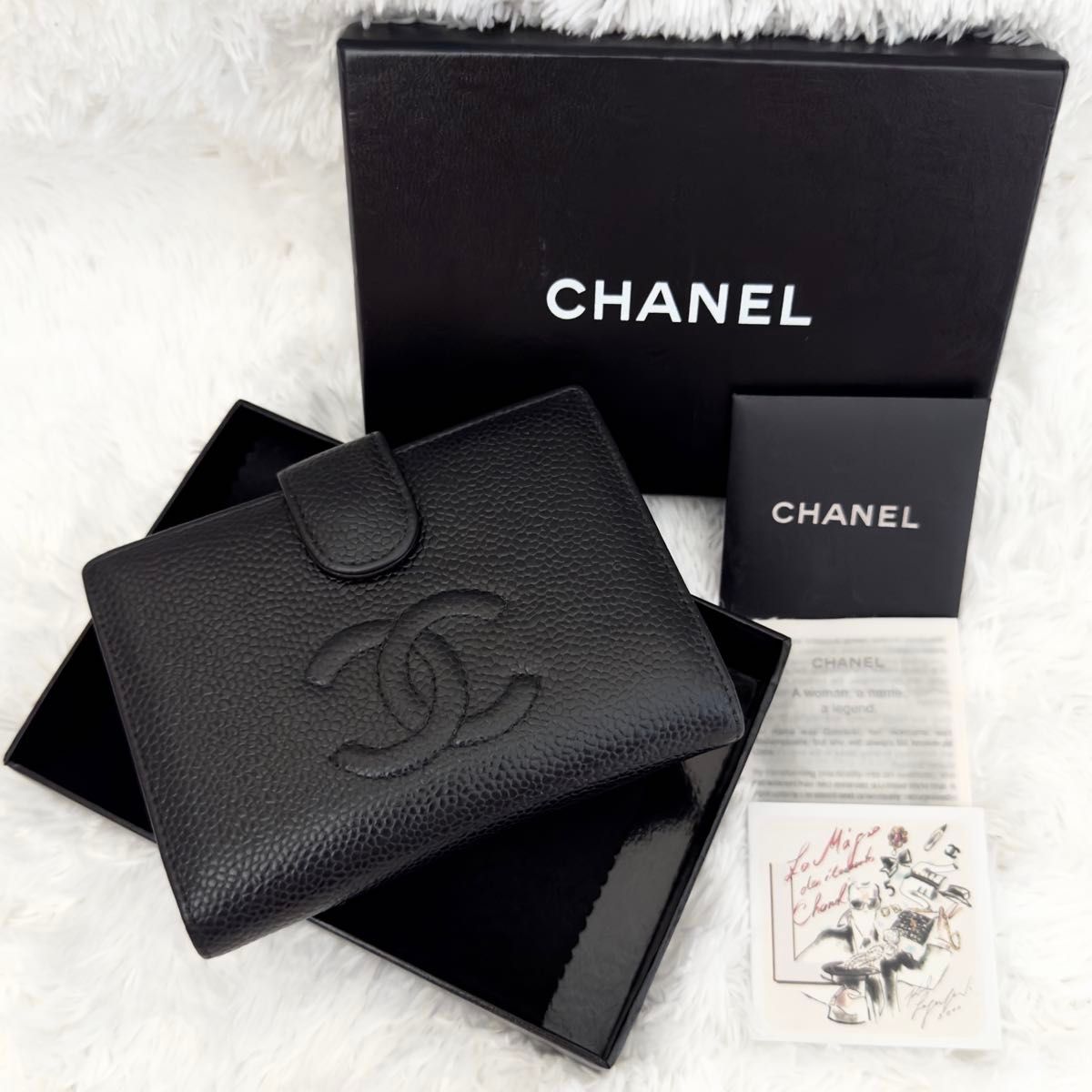 美品 CHANEL シャネル キャビアスキン がま口 ゴールド金具 財布 美品 CHANEL シャネル キャビアスキン がま口 ゴールド金具 財布