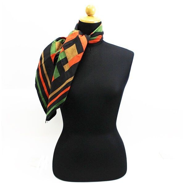 46708 Givenchy silk scarf black × multicolor used AB rank GIVENCHY l lady's woman 