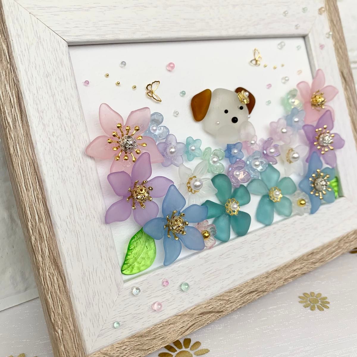 シーグラスアート No 43 お花 犬 いぬ イヌ わんこ ワンコ ワン シーグラスアート No 43 お花 犬 いぬ イヌ わんこ ワンコ ワン