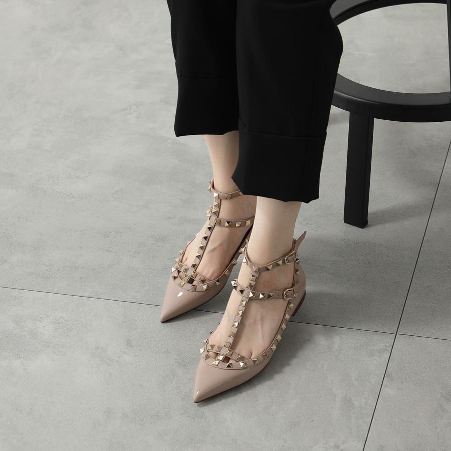 美品 ヴァレンティノ 36.5 ロックスタッズ フラットパンプス エナメル 黒 VALENTINO ヴァレンティノ フラットパンプス エナメル ロック