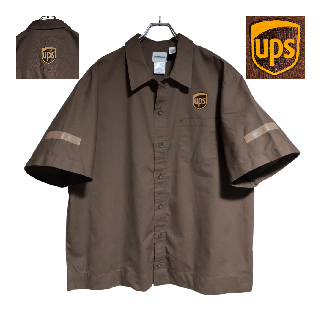 WEAR GUARD 半袖ワークシャツ size XL オーバーサイズ ブラウン ゆうパケットポスト可 胸 背中 ワッペン UPS 古著 洗濯 プレス済 j19
