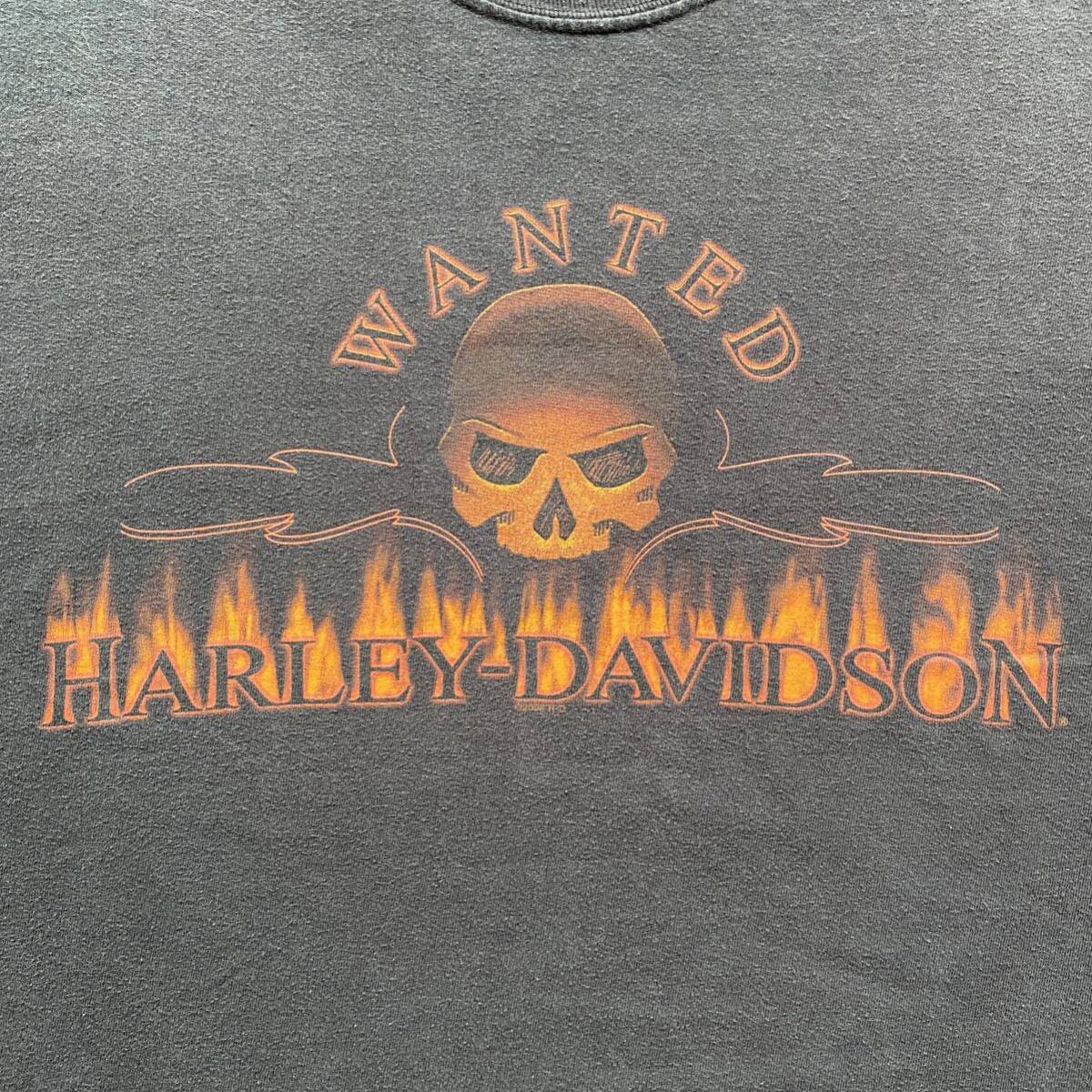 古着 Y2K Harley Davidson Wanted Skull Fire Flame L/S Tee XL 古着 Y2K Harley Davidson Wanted Skull Fire Flame L/S Tee XL
