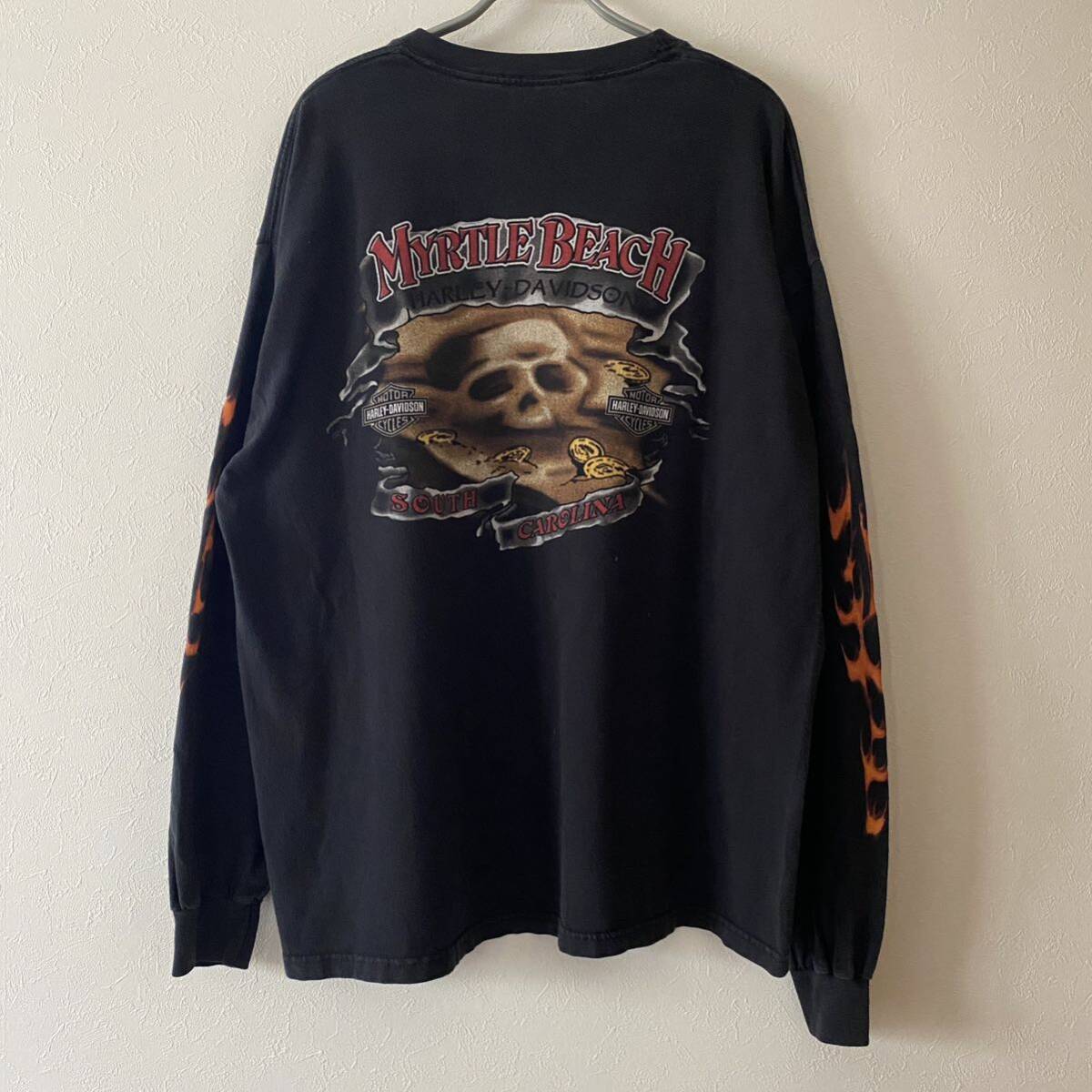 古着 Y2K Harley Davidson Wanted Skull Fire Flame L/S Tee XL 古着 Y2K Harley Davidson Wanted Skull Fire Flame L/S Tee XL