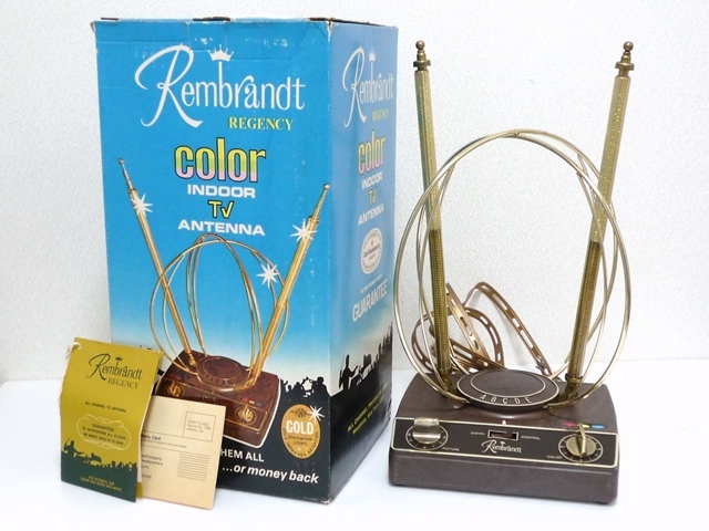 60~70*s Vintage Rebrandt analogue color for television TV antenna MODEL678 box & instructions attaching USA made atomic interior * rockabilly 