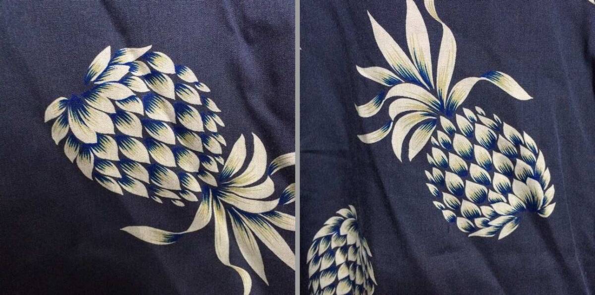  beautiful goods made in Japan rayon cloth Pashrailpashu rail short sleeves open color aloha shirt size M navy blue undecorated fabric . pineapple . gray series . print 