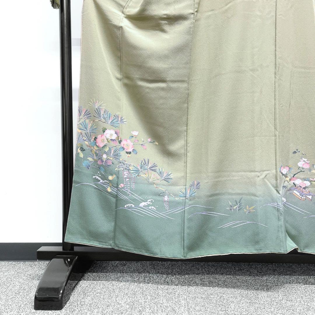 付け下げ 作家もの 京加賀友禅 椿模様 松 藤 波模様 着物 063w p 付け下げ 作家もの 京加賀友禅 椿模様 松 藤 波模様 着物 063w p