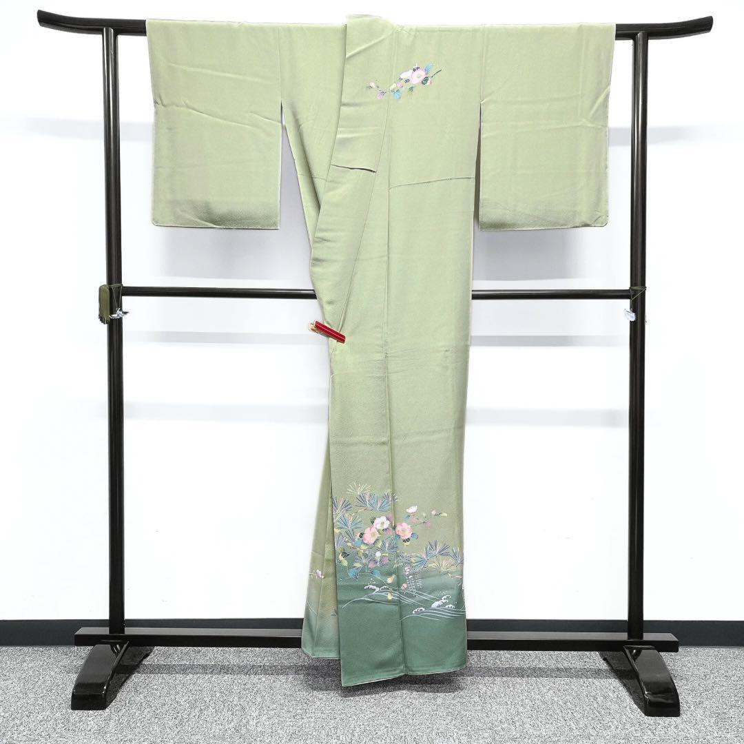 付け下げ 作家もの 京加賀友禅 椿模様 松 藤 波模様 着物 063w p 付け下げ 作家もの 京加賀友禅 椿模様 松 藤 波模様 着物 063w p