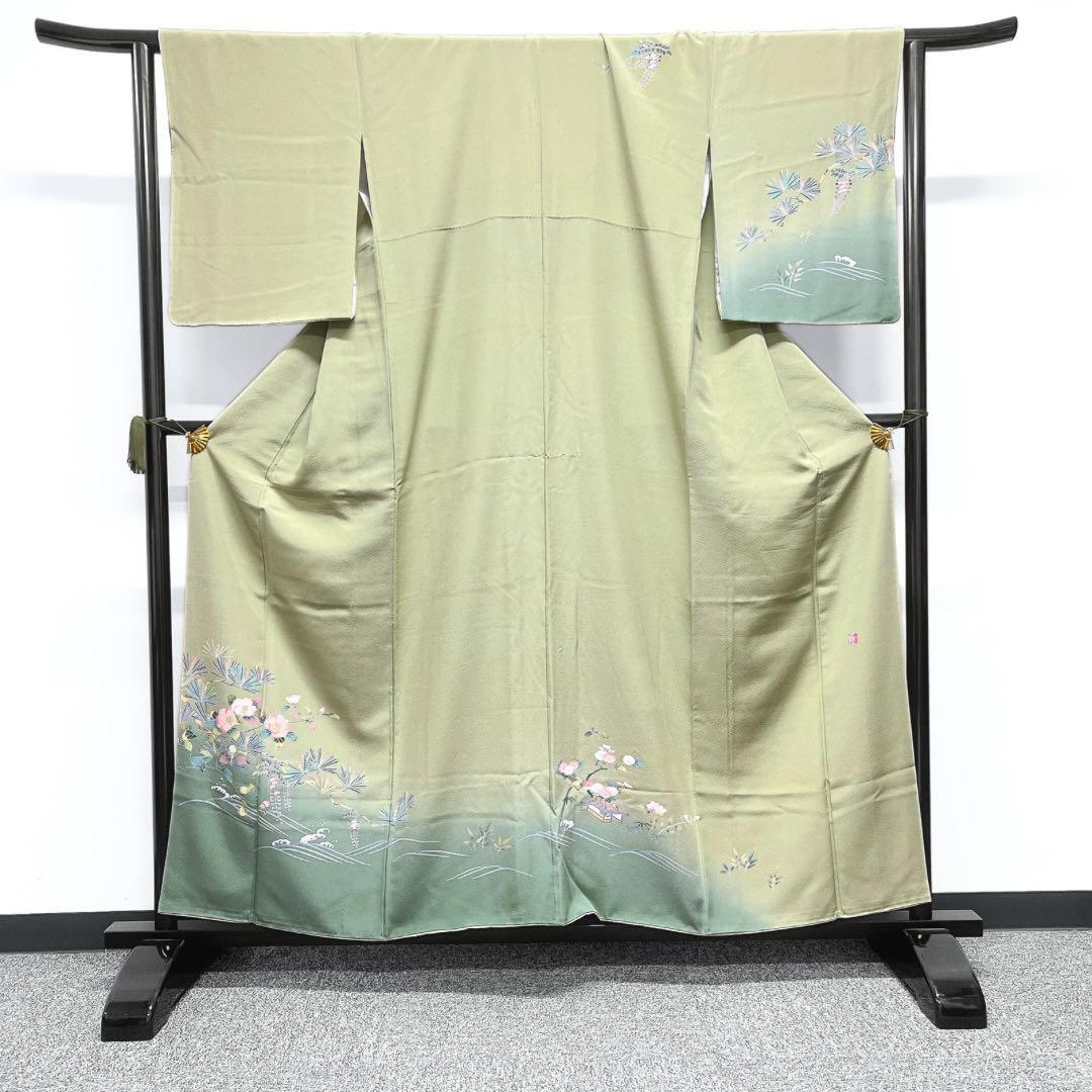 付け下げ 作家もの 京加賀友禅 椿模様 松 藤 波模様 着物 063w p 付け下げ 作家もの 京加賀友禅 椿模様 松 藤 波模様 着物 063w p