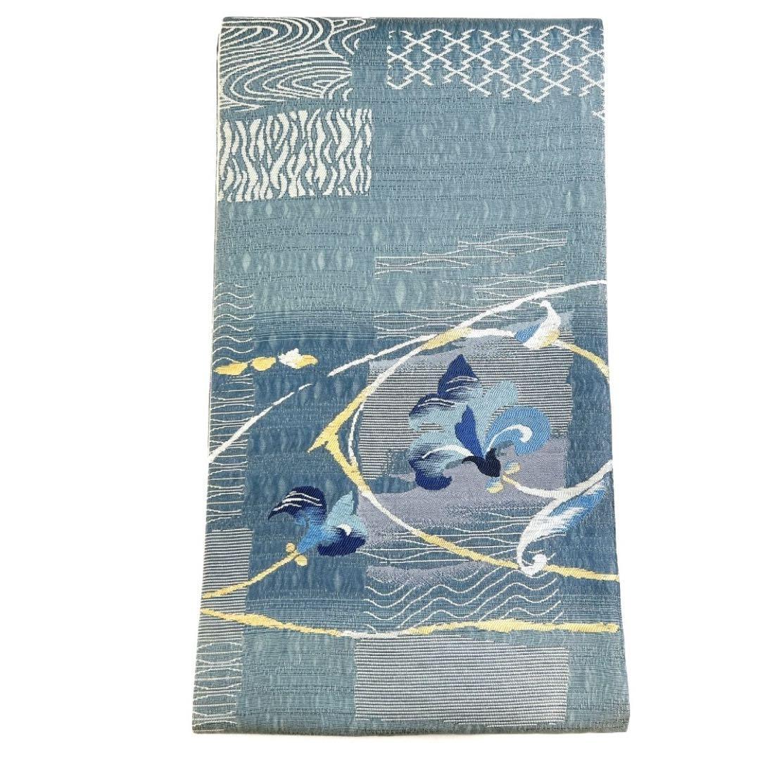 未着用 袋帯 掬い 唐花模様 寒色 流水 松皮菱 着物 065w d 未着用 袋帯 掬い 唐花模様 寒色 流水 松皮菱 着物 065w d