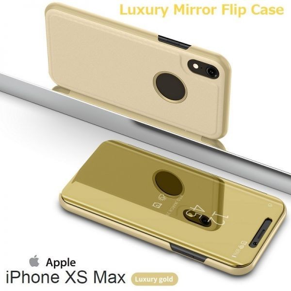 iPhone XS MAX ケース 手帳型 ミラーフリップ ゴールド 鏡面 アイフォンxs MAX DoCoMo au softbank SIMフリー ジャンク 256 512 香港 12_画像1