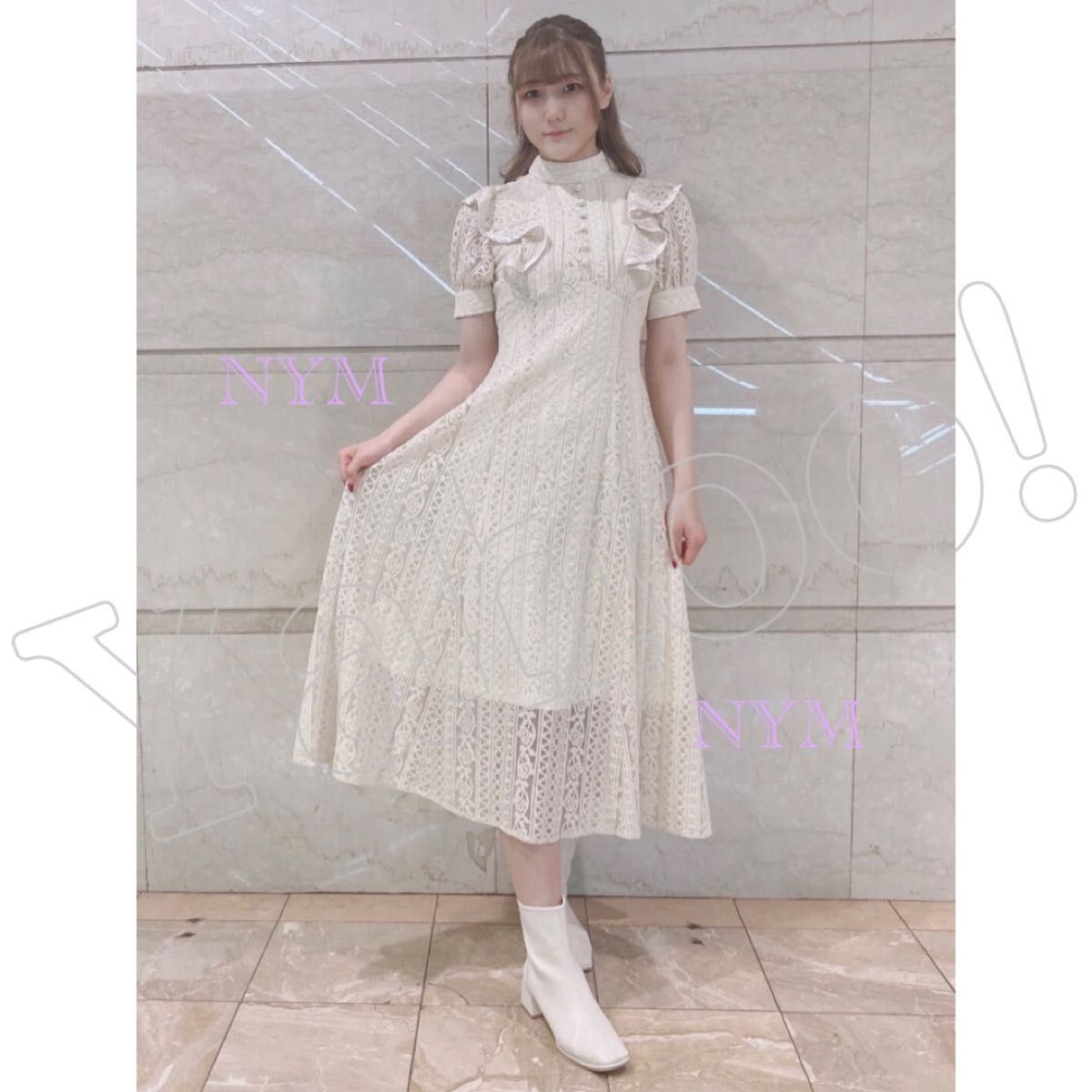 美品バックリボンレースロングワンピース総レースワンピース生成 美品バックリボンレースロングワンピース総レースワンピース生成