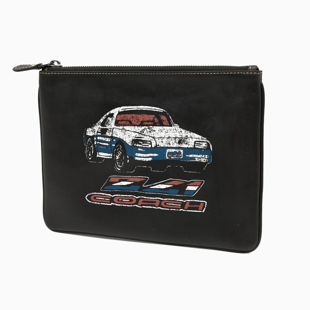 送料無料 美品 COACH コーチ メンズ クラッチバッグ ミディアム レザー ポーチ ウィズ カー F21382 ブラック