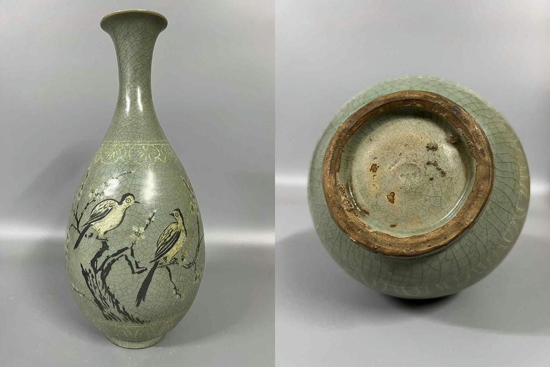 ☆朝鮮 高麗磁 朝鮮古陶磁器 古高麗 高麗青磁玉壺春瓶 朝鮮