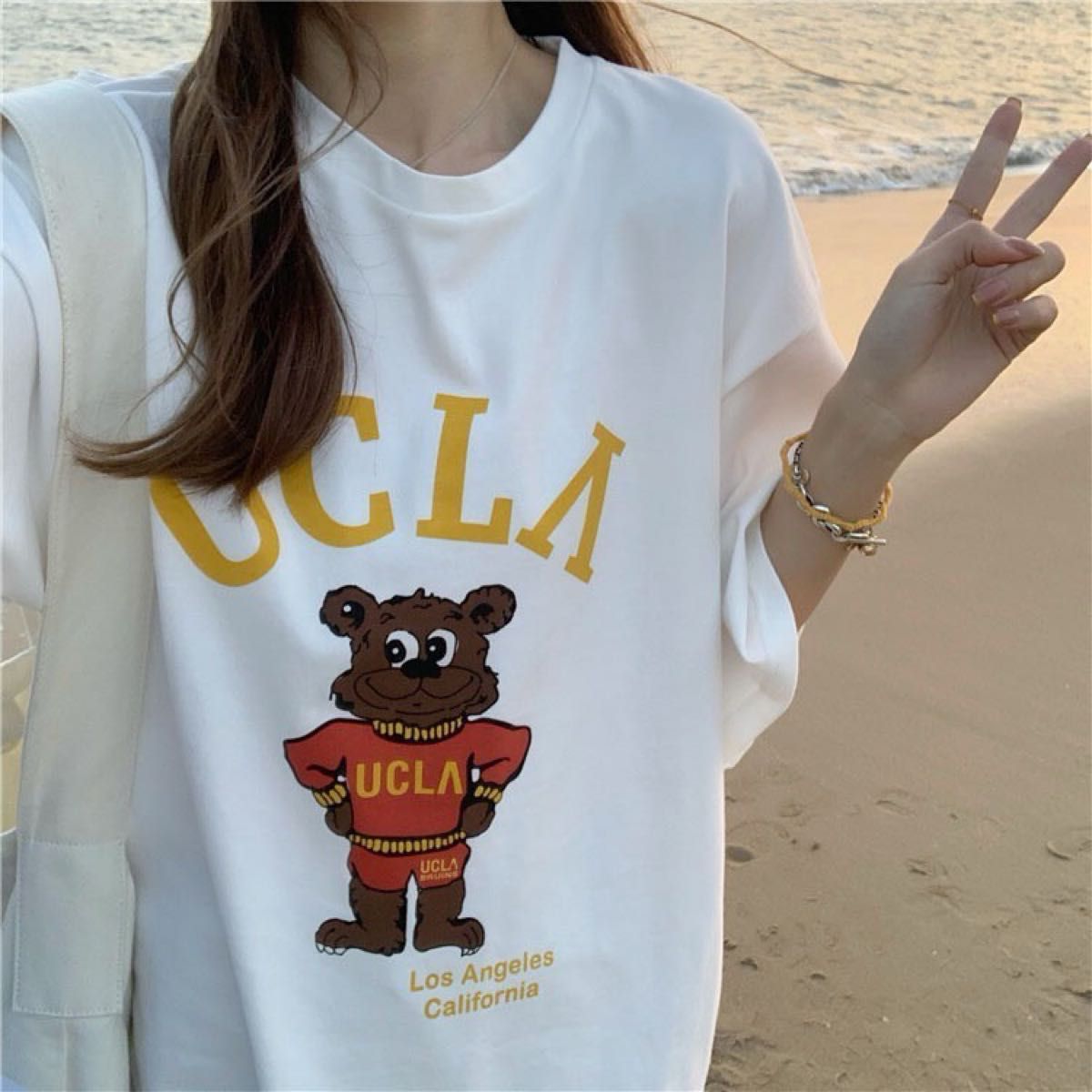 レディース　tシャツ　Tシャツ　カジュアル　シンプル　半袖　ロゴT 白 ucla 可愛い シンプル しんぷる XXL おしゃれ