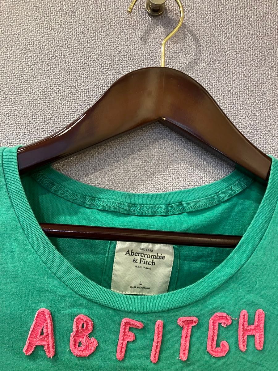 アバクロンビー&フィッチ 半袖Tシャツ 刺繍ロゴ 緑 L アバクロ アバクロンビー&フィッチ 半袖Tシャツ 刺繍ロゴ 緑 L アバクロ