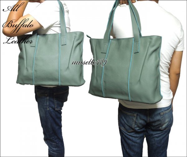 book@ cow leather!* all Buffalo leather tote bag mint green * summer new work! high capacity 3. extremely thick original leather A4 easily! little number arrival man and woman use green 1013a