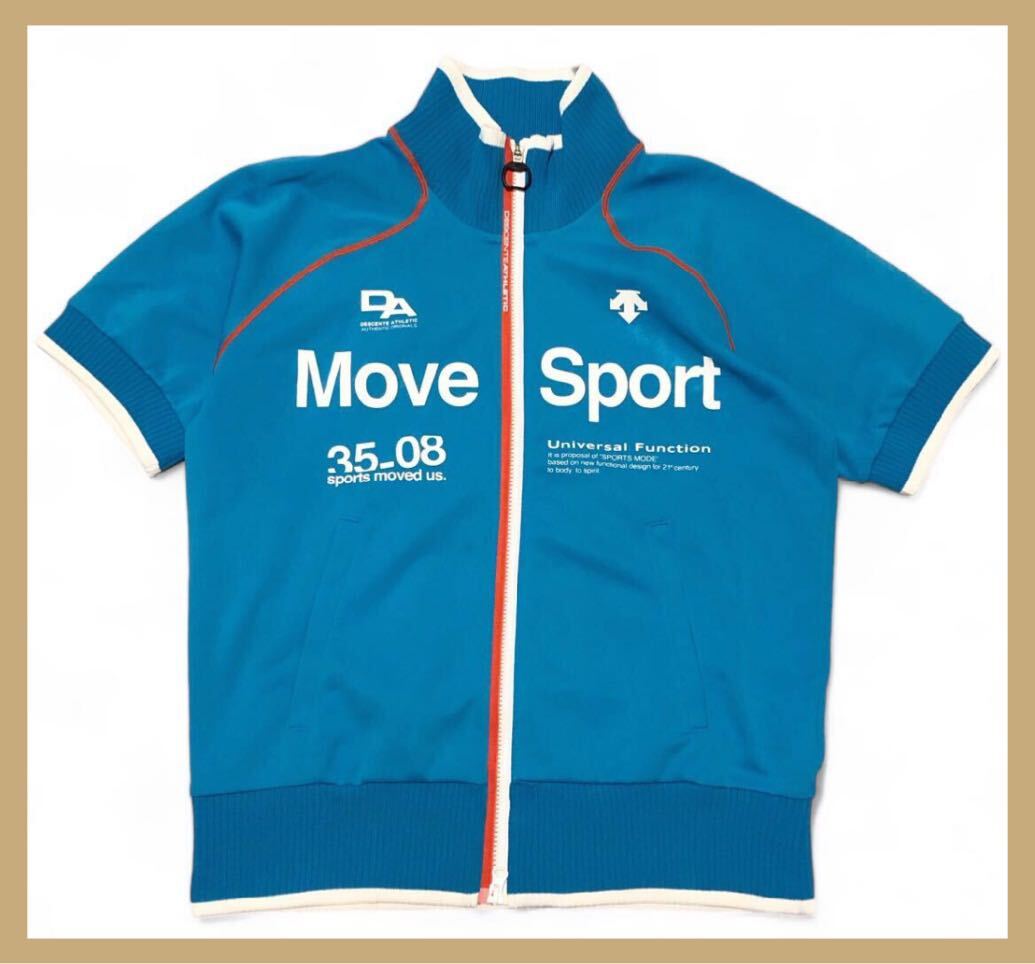 1594●DESCENTE Move sport デサント ムーブスポーツ●ビッグロゴプリント ダブルジップ 半袖 ジャケット スカイブルー M