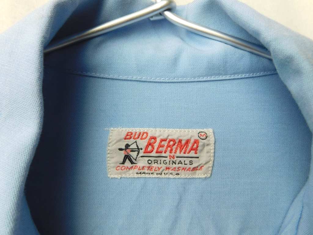 50s60s ビンテージ BUD BERMA レーヨンシャツ オープンカラー ロカビリー サックス M_画像6