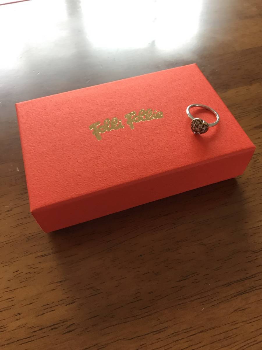  secondhand goods *Folli Follie Folli Follie * heart motif! silver & Cubic Zirconia made ring ring . buying up certificate & box & sack attaching orange color 