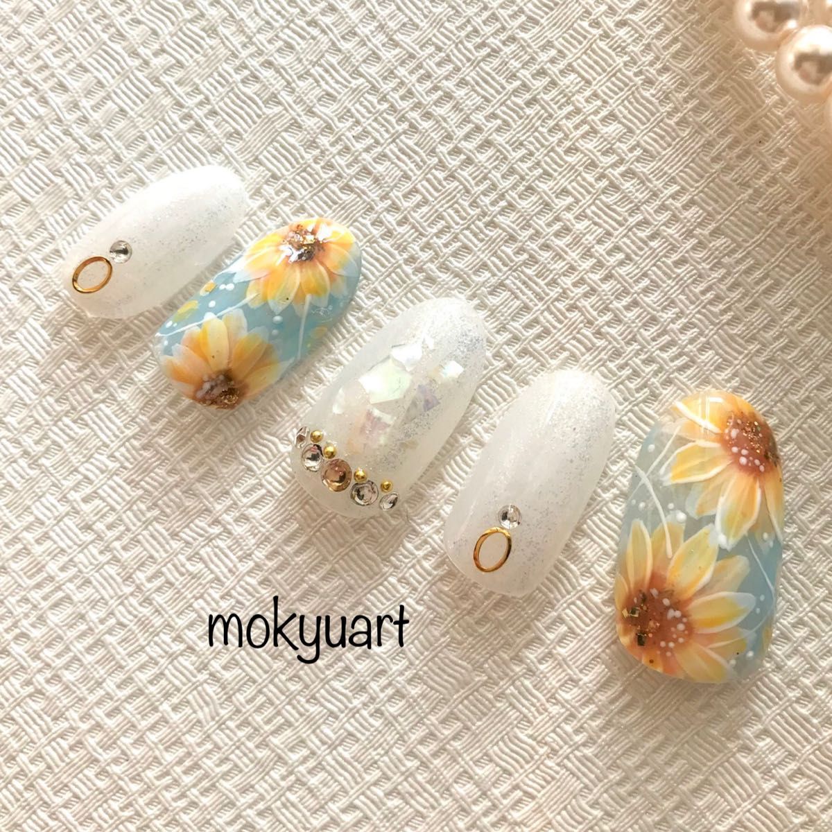 mokyuart 56 フラワーネイル ネイルチップ ひまわり 奥行き mokyuart 56 フラワーネイル ネイルチップ ひまわり 奥行き