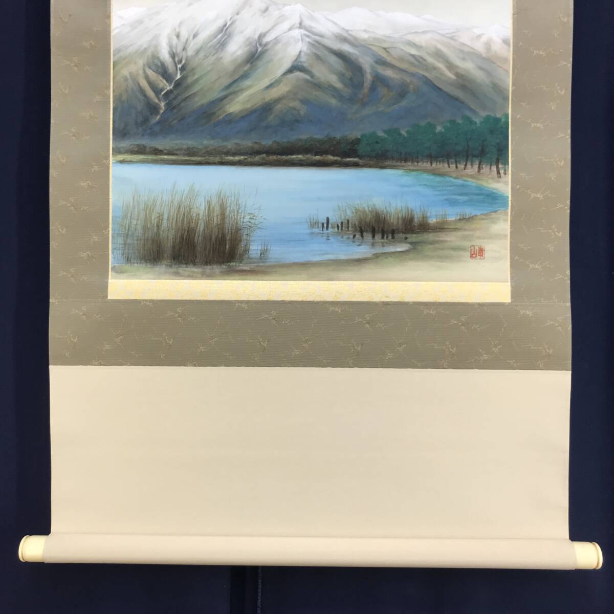 真作立脇泰山立山風景図立山連峰風景図早春図春景山水図横物掛軸