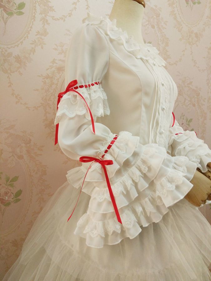  new goods Lolita lady's retro manner tops blouse circle collar . sleeve Prince long sleeve slim race costume play clothes lovely Gothic and Lolita . white color 