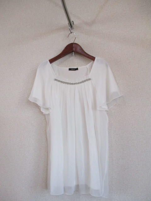 COMMECAISM white short sleeves chiffon piling cut and sewn blouse (USED)40619②